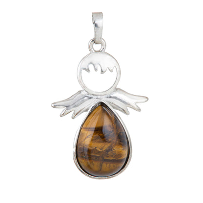 Natural Tigers Eye Drop Crystal Pendant in metal