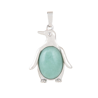 Natural Green Aventurine Penguin Crystal Pendant in metal