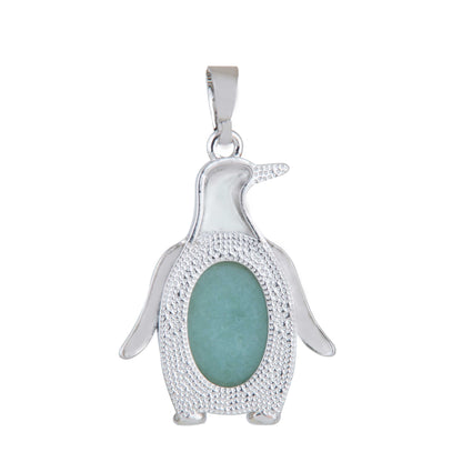 Natural Green Aventurine Penguin Crystal Pendant in metal