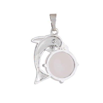 Natural Rose Quartz Dolphin Crystal Pendant in metal