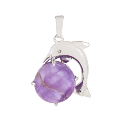 Natural Amethyst Dolphin Crystal Pendant in metal