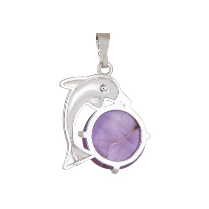 Natural Amethyst Dolphin Crystal Pendant in metal