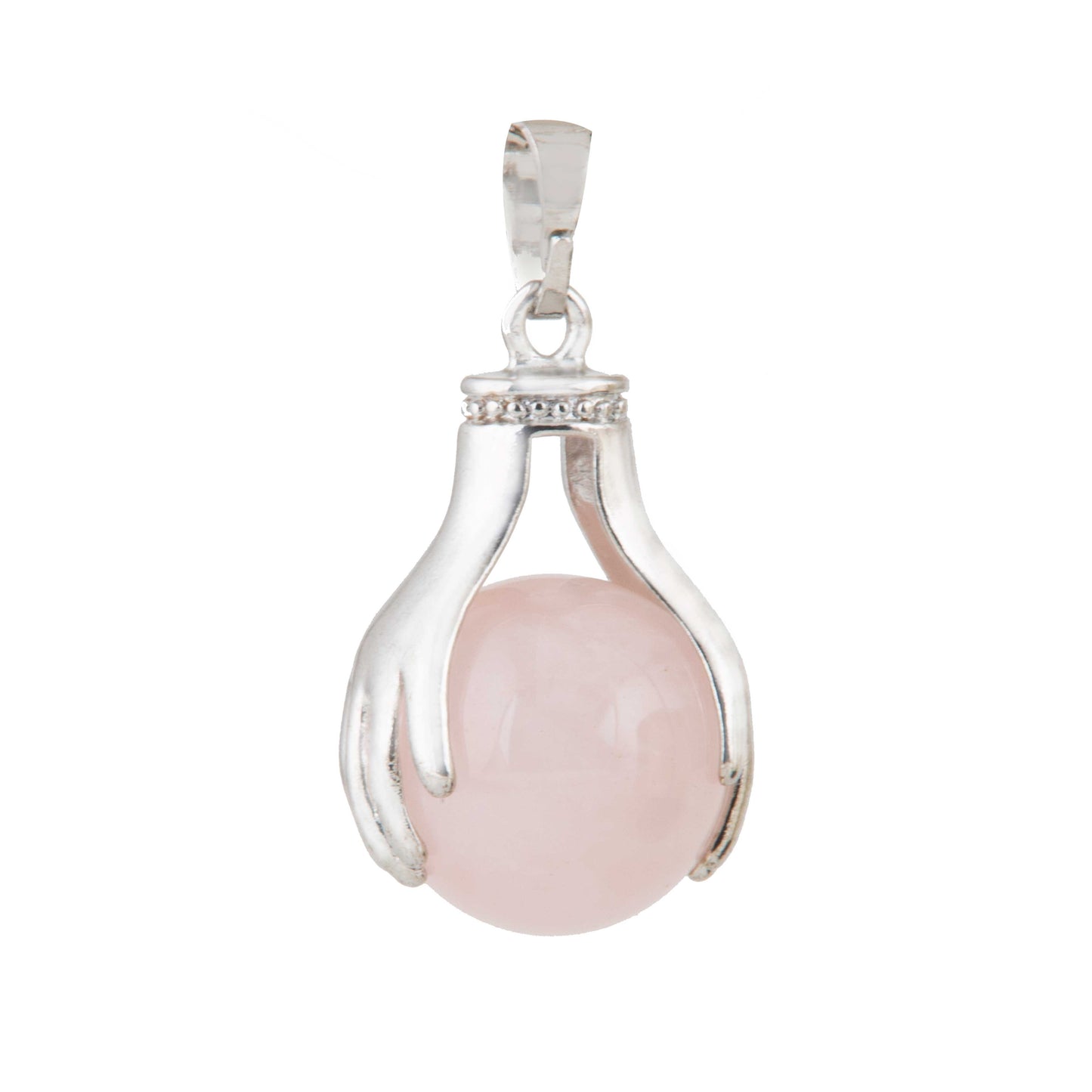 Natural Rose Quartz Hand Crystal Pendant in metal