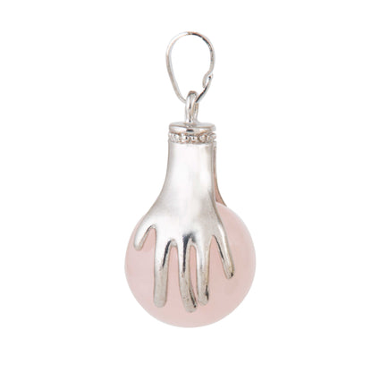 Natural Rose Quartz Hand Crystal Pendant in metal