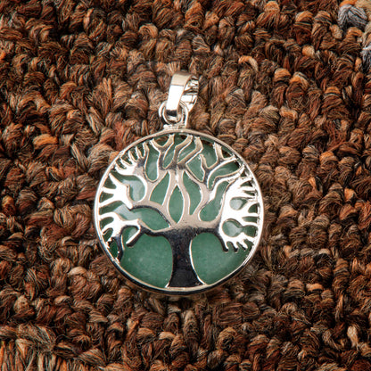 Natural Green Aventurine Wish fulfilling Tree Crystal Pendant in metal