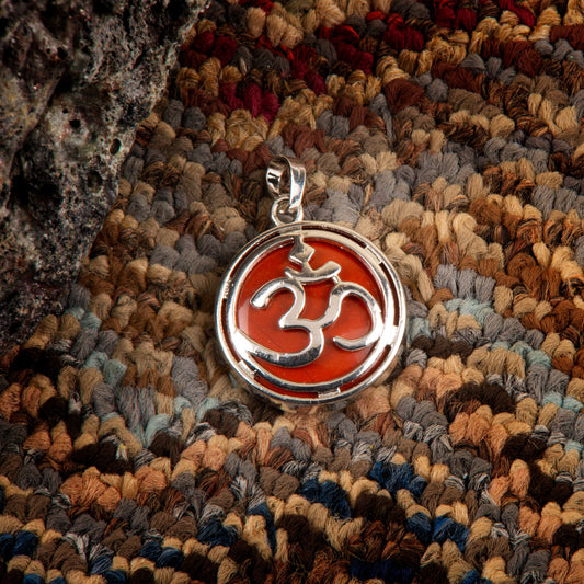 Natural Red Jasper Om Crystal Pendant in metal