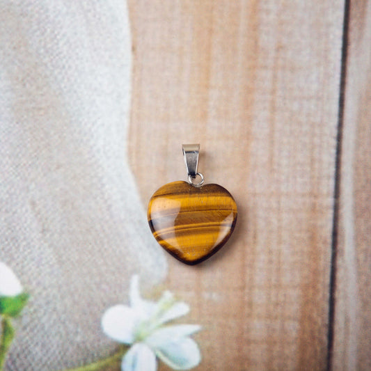 Natural Tigers Eye Heart Crystal Pendant in metal