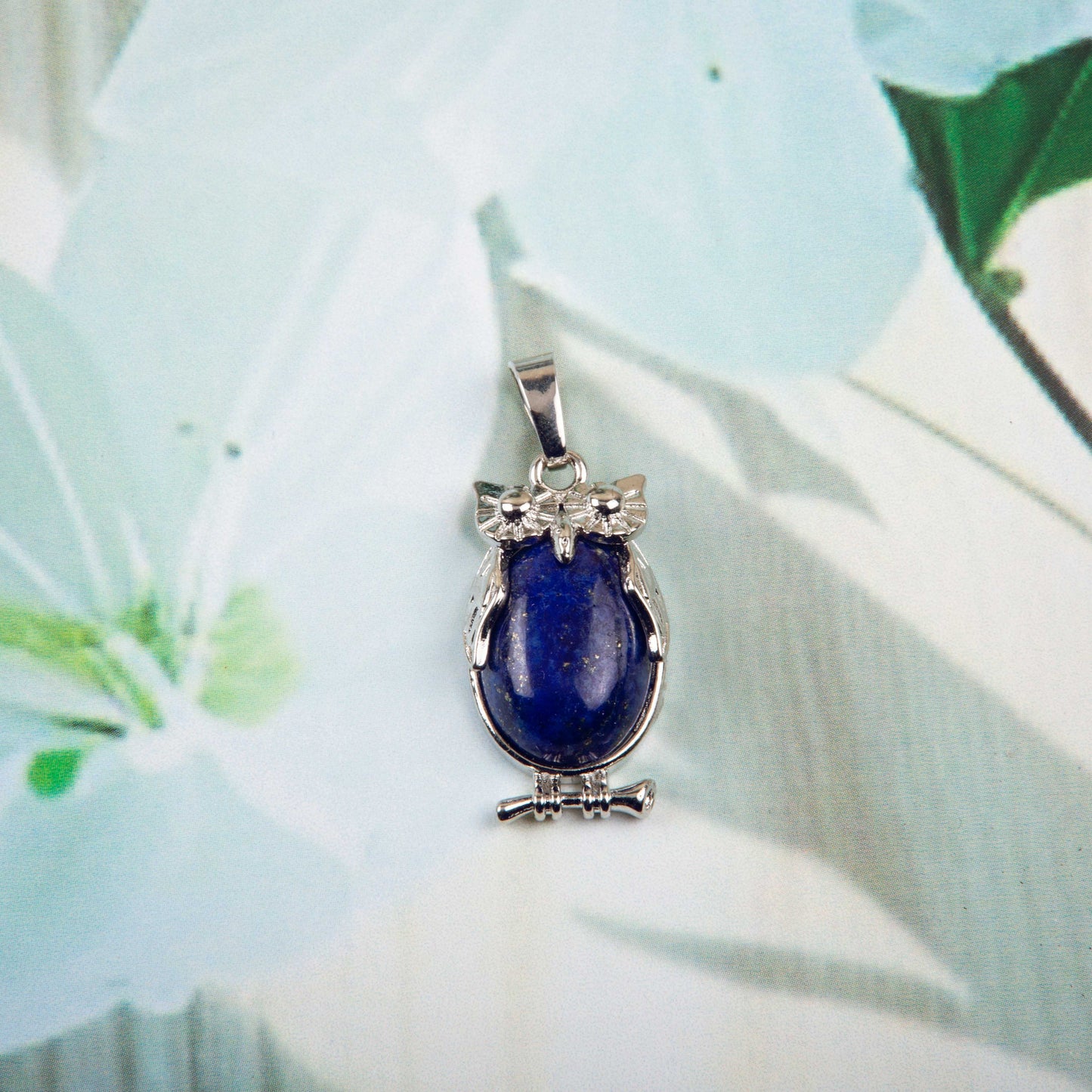 Natural Lapis Lazulli Owl Crystal Pendant in metal