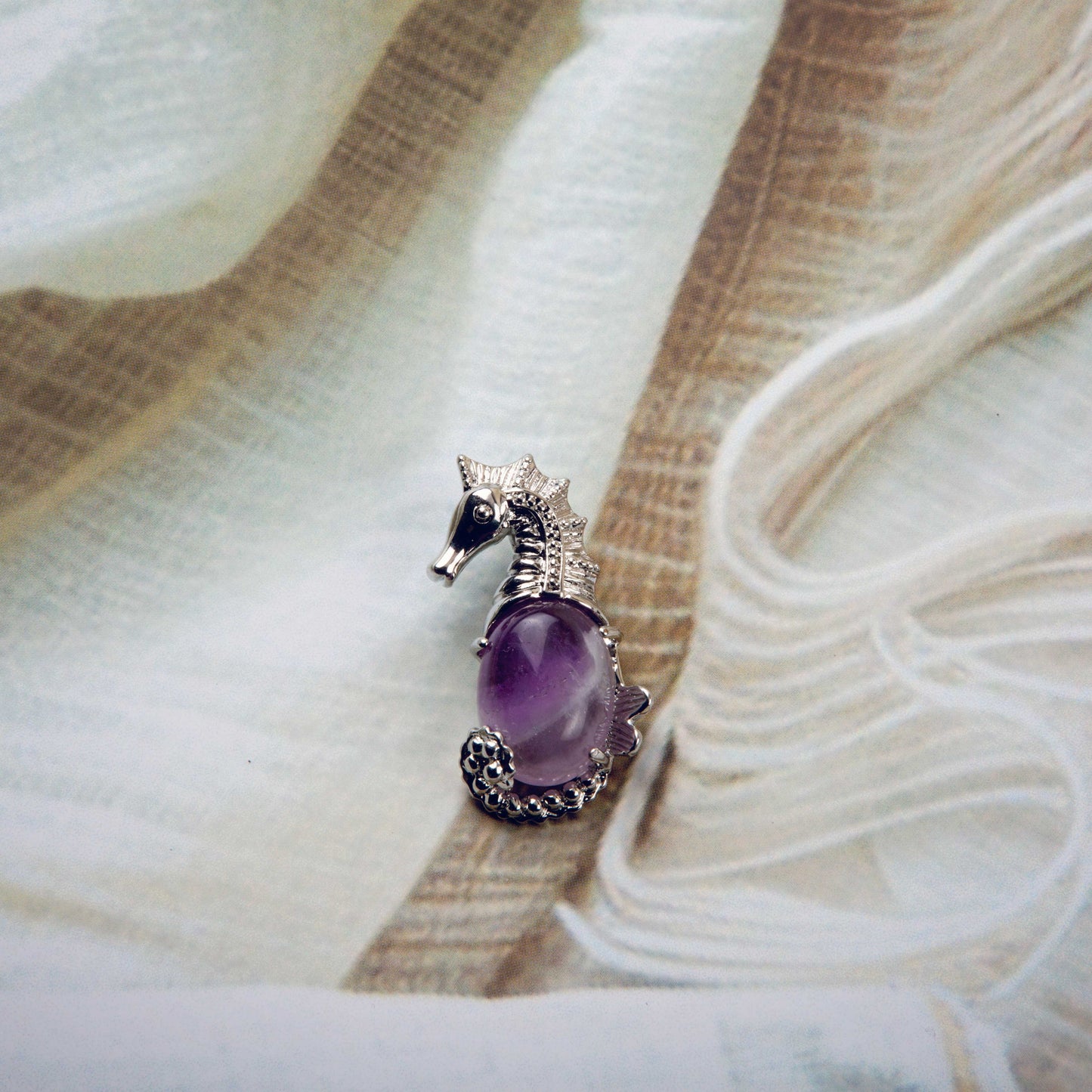 Natural Amethyst Unicorn Crystal Pendant in metal