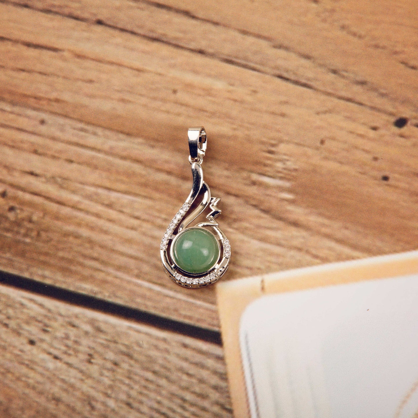 Natural Green Aventurine Round Crystal Pendant in metal