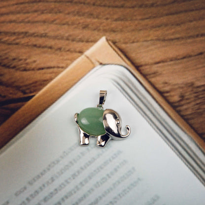 Natural Green Aventurine Elephant Crystal Pendant in metal