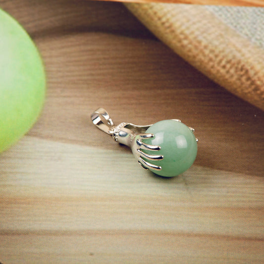 Natural Green Aventurine Hand Crystal Pendant in metal