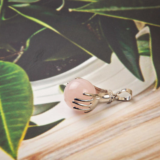 Natural Rose Quartz Hand Crystal Pendant in metal