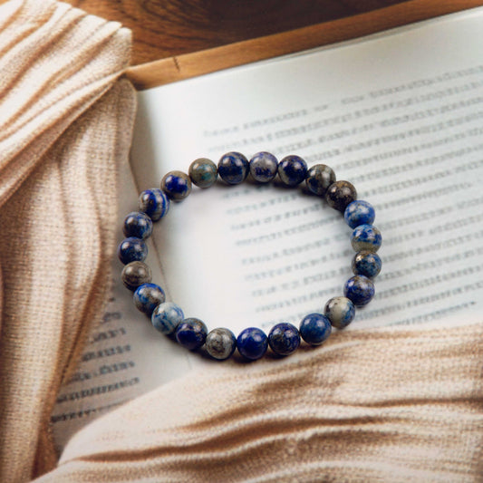 Natural Lapis Lazulli 8 mm Beads in stretchable Bracelet for Men and Women