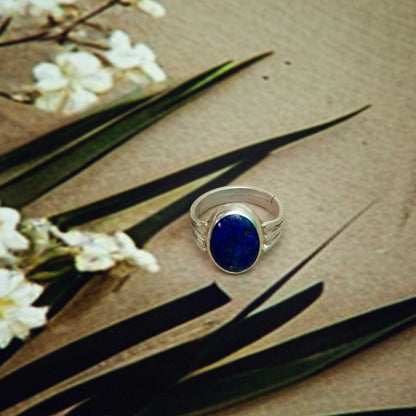 Lapis Lazulli Adjustable Ring in 925 Silver 11.50 Carat | Natural & Certified |  Unisex Both for Men & Women | Adjustable Ring size 19 to 23