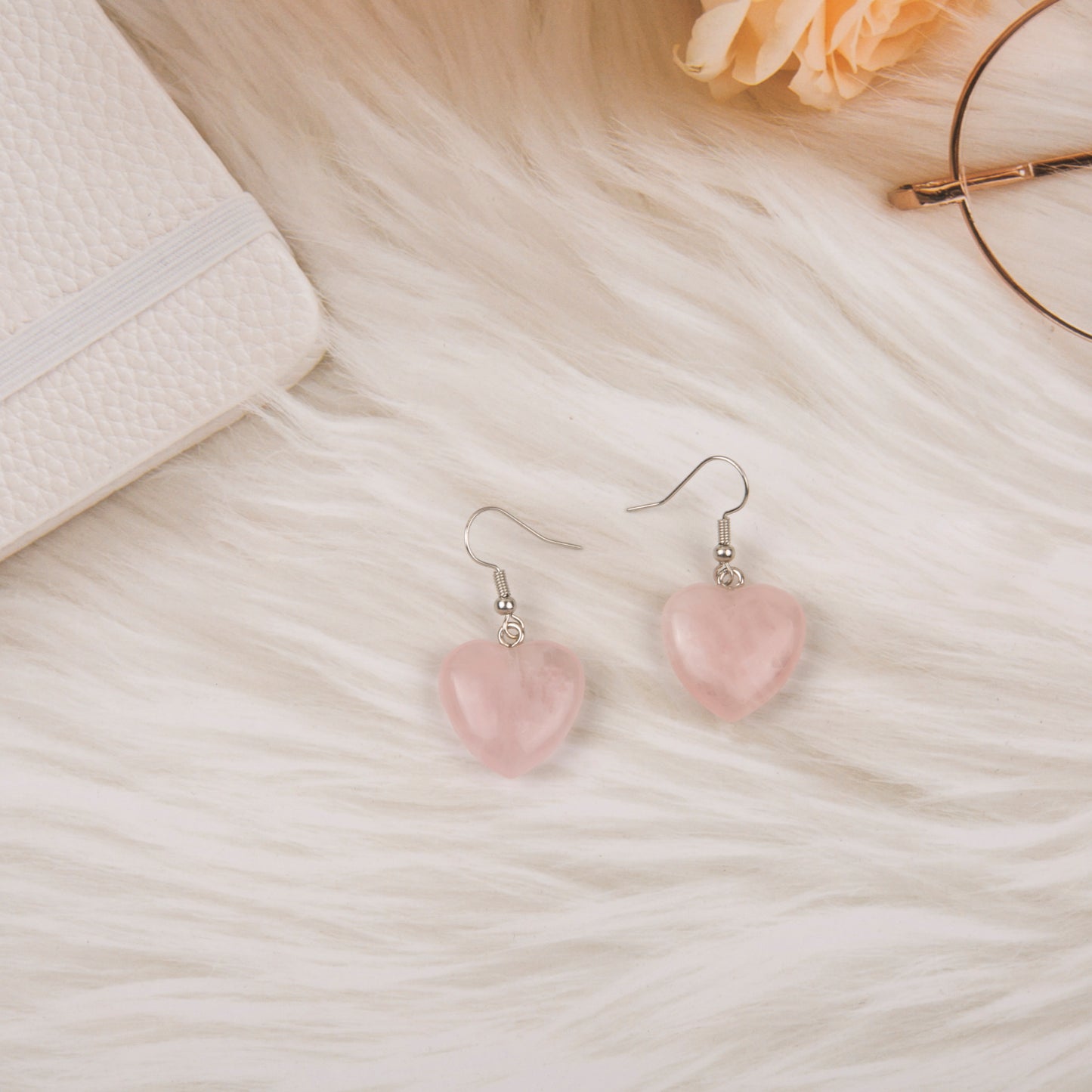 Natural Rose Quartz Crystal earring in metal  For Women