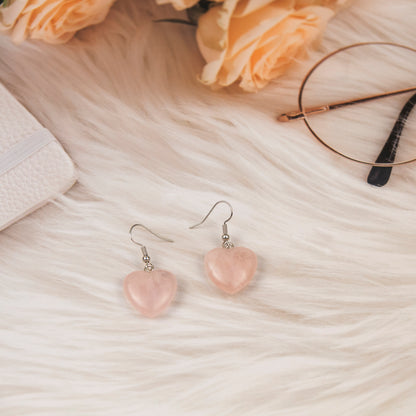 Natural Rose Quartz Crystal earring in metal  For Women