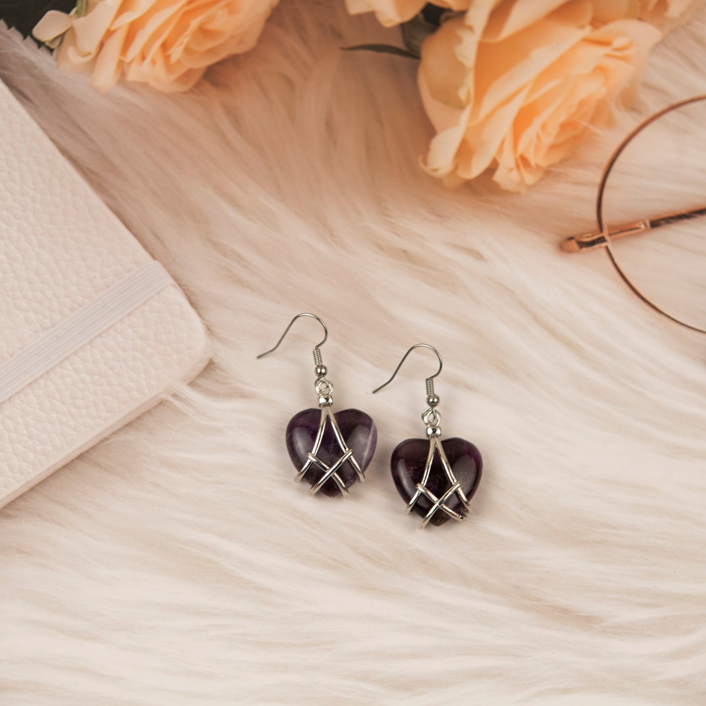 Natural Amethyst Crystal earring in metal For Women