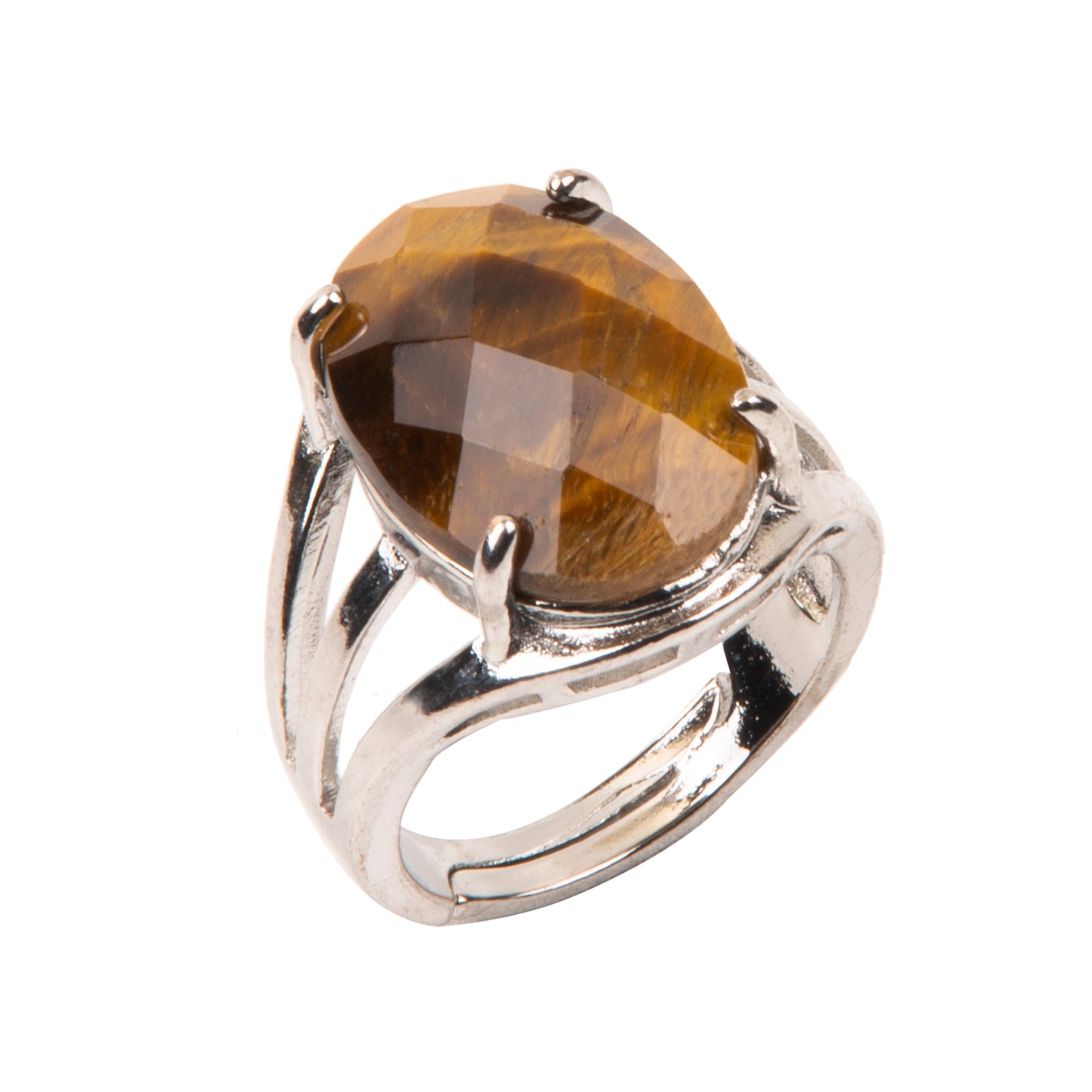 Natural Tigers Eye Crystal ring in metal with Adjustable Size For Men And Women