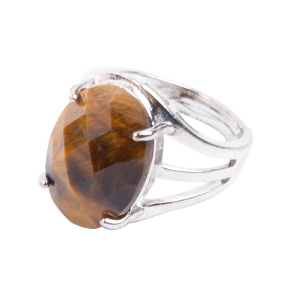 Natural Tigers Eye Crystal ring in metal with Adjustable Size For Men And Women