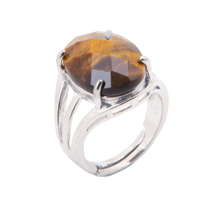 Natural Tigers Eye Crystal ring in metal with Adjustable Size For Men And Women