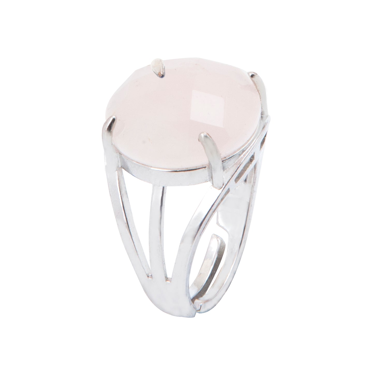 Natural Rose Quartz Crystal Round ring in metal with Adjustable Size For Men And Women