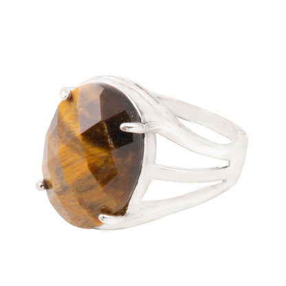 Natural Tigers Eye Crystal ring in metal with Adjustable Size For Men And Women