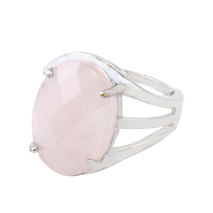 Natural Rose Quartz Crystal ring in metal with Adjustable Size For Men And Women