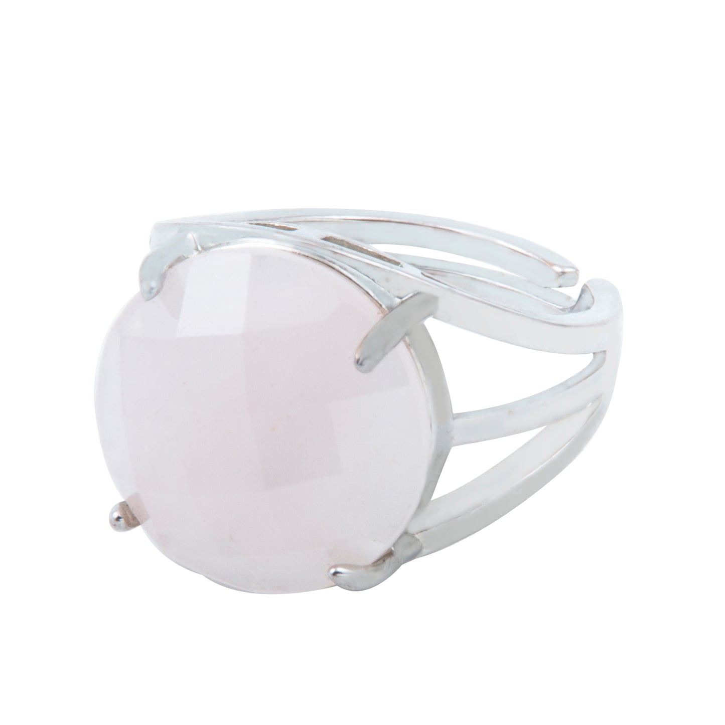 Natural Rose Quartz Crystal Round ring in metal with Adjustable Size For Men And Women