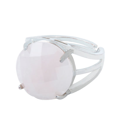 Natural Rose Quartz Crystal Round ring in metal with Adjustable Size For Men And Women