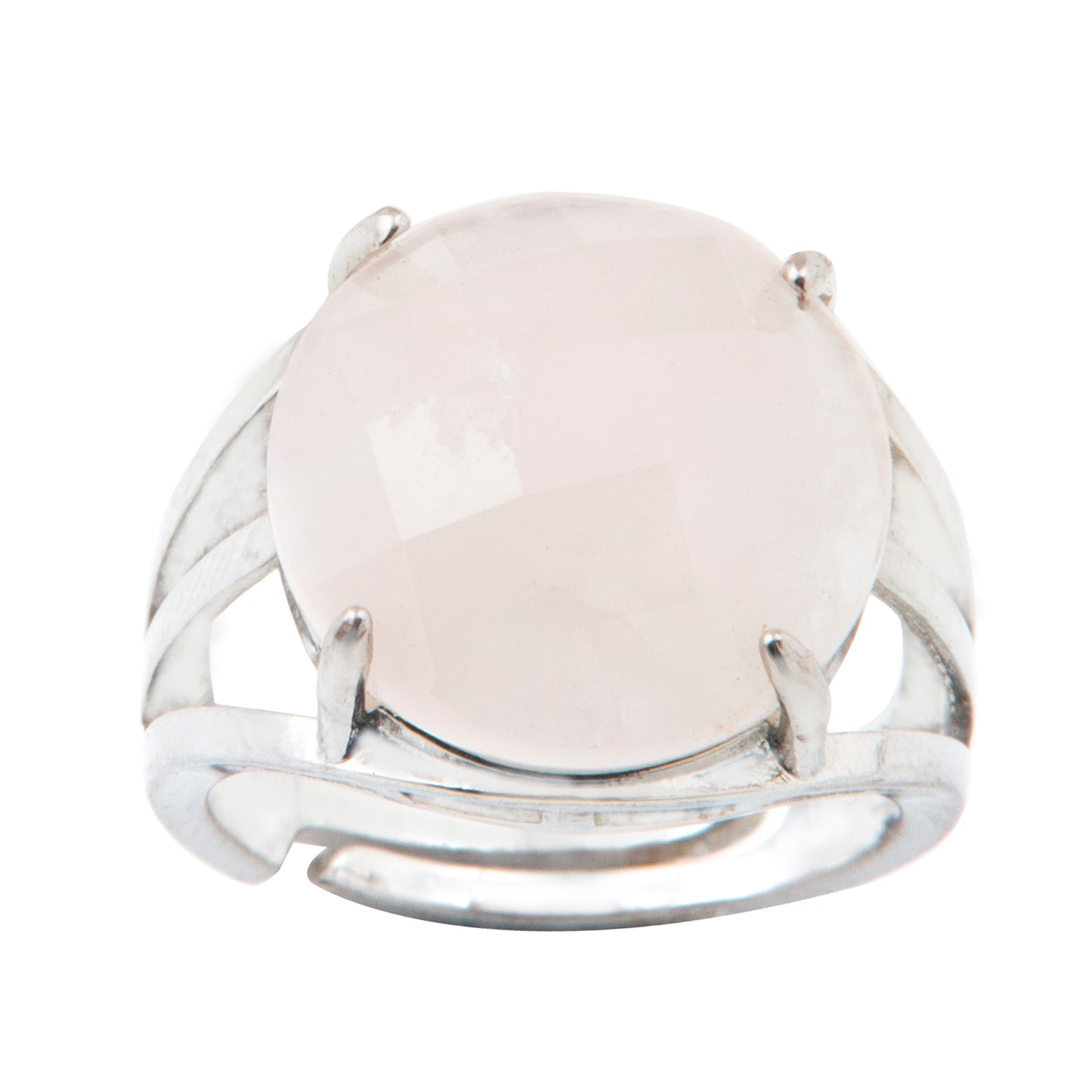 Natural Rose Quartz Crystal Round ring in metal with Adjustable Size For Men And Women