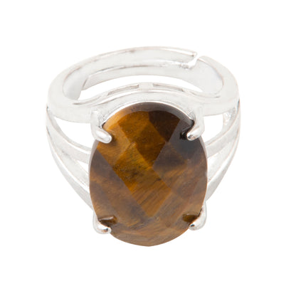 Natural Tigers Eye Crystal ring in metal with Adjustable Size For Men And Women