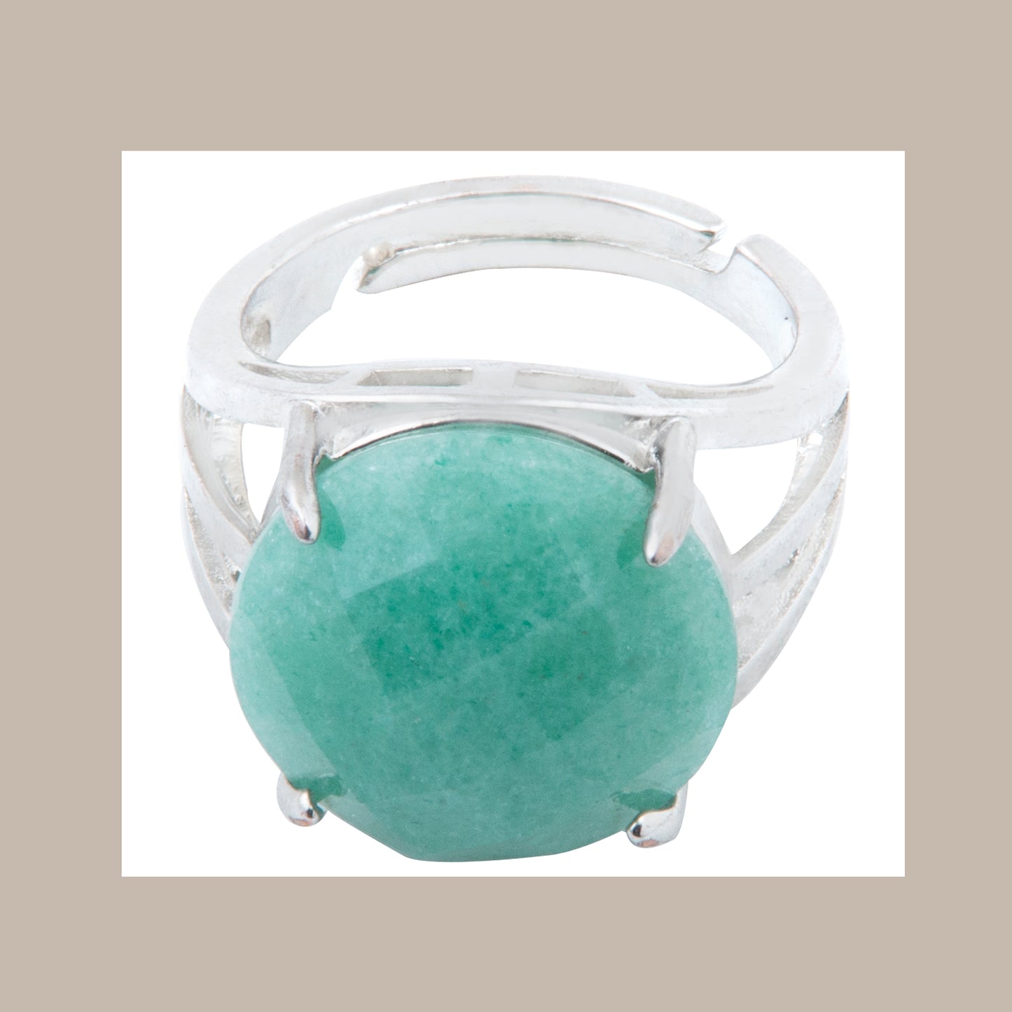 Natural Green Aventurine Crystal ring in metal with Adjustable Size For Men And Women