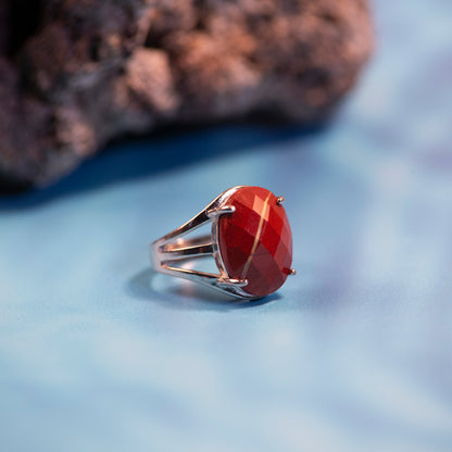 Natural Red Jasper Crystal ring in metal with Adjustable Size For Men And Women