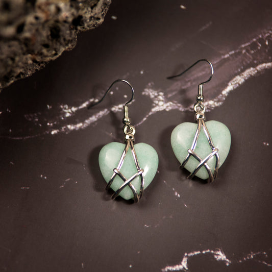 Natural Green Aventurine Crystal earring in metal  For Women