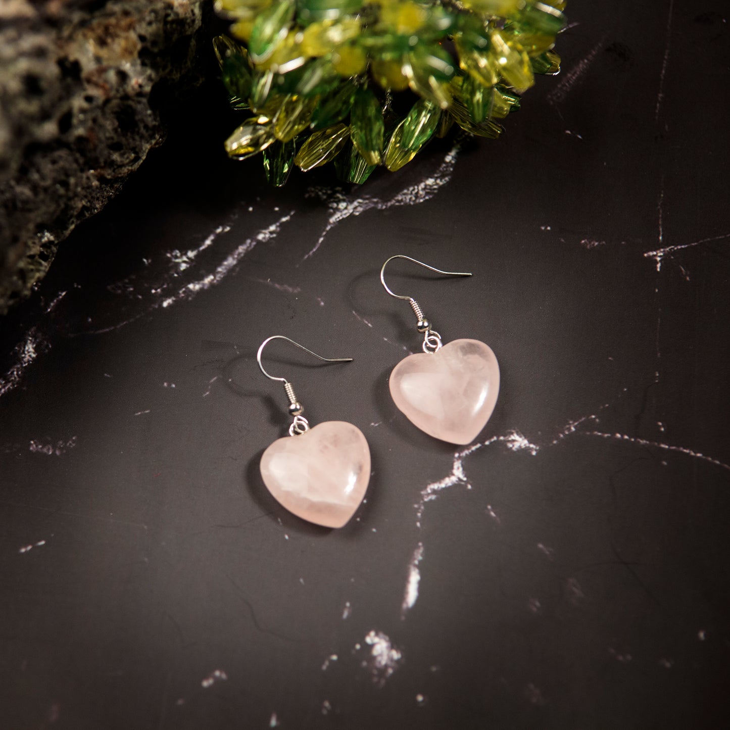 Natural Rose Quartz Crystal earring in metal  For Women