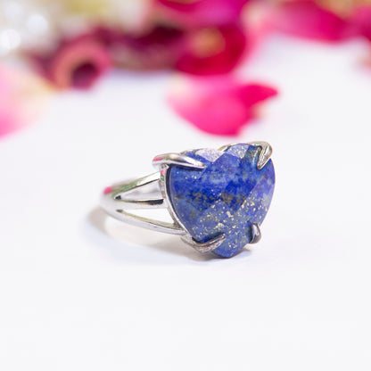 Natural Lapis Lazulli Crystal ring in metal with Adjustable Size For Men And Women