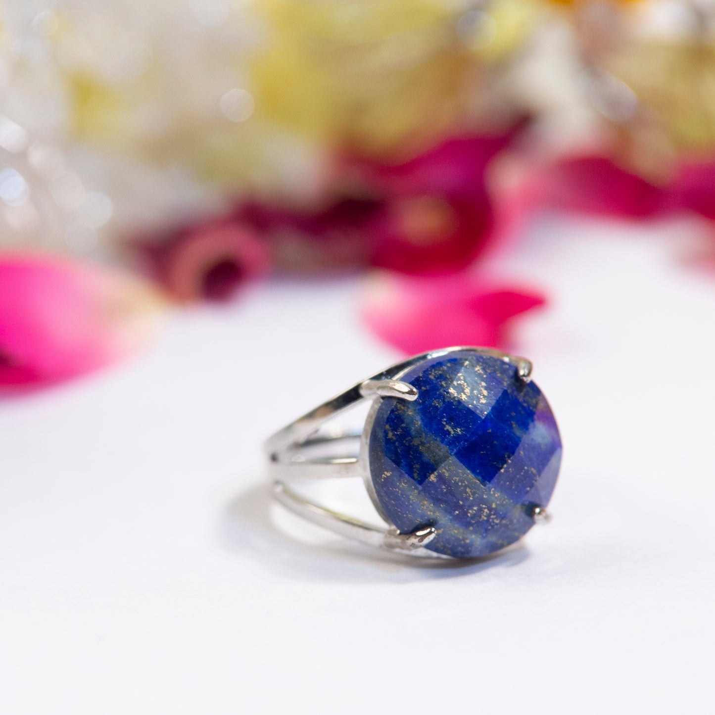 Natural Lapis Lazulli Crystal ring in metal with Adjustable Size For Men And Women