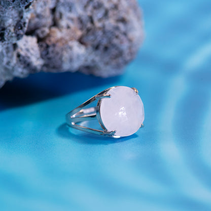 Natural Rose Quartz Crystal Round ring in metal with Adjustable Size For Men And Women