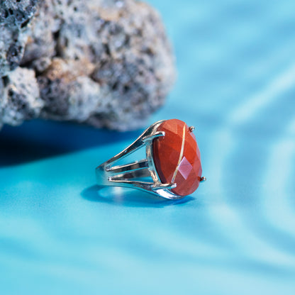 Natural Red Jasper Crystal ring in metal with Adjustable Size For Men And Women