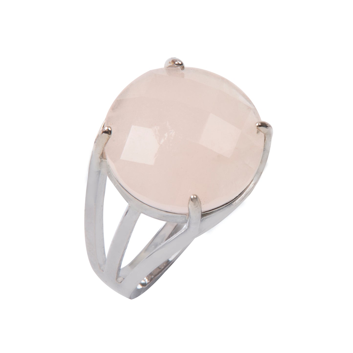 Natural Rose Quartz Crystal Round ring in metal with Adjustable Size For Men And Women