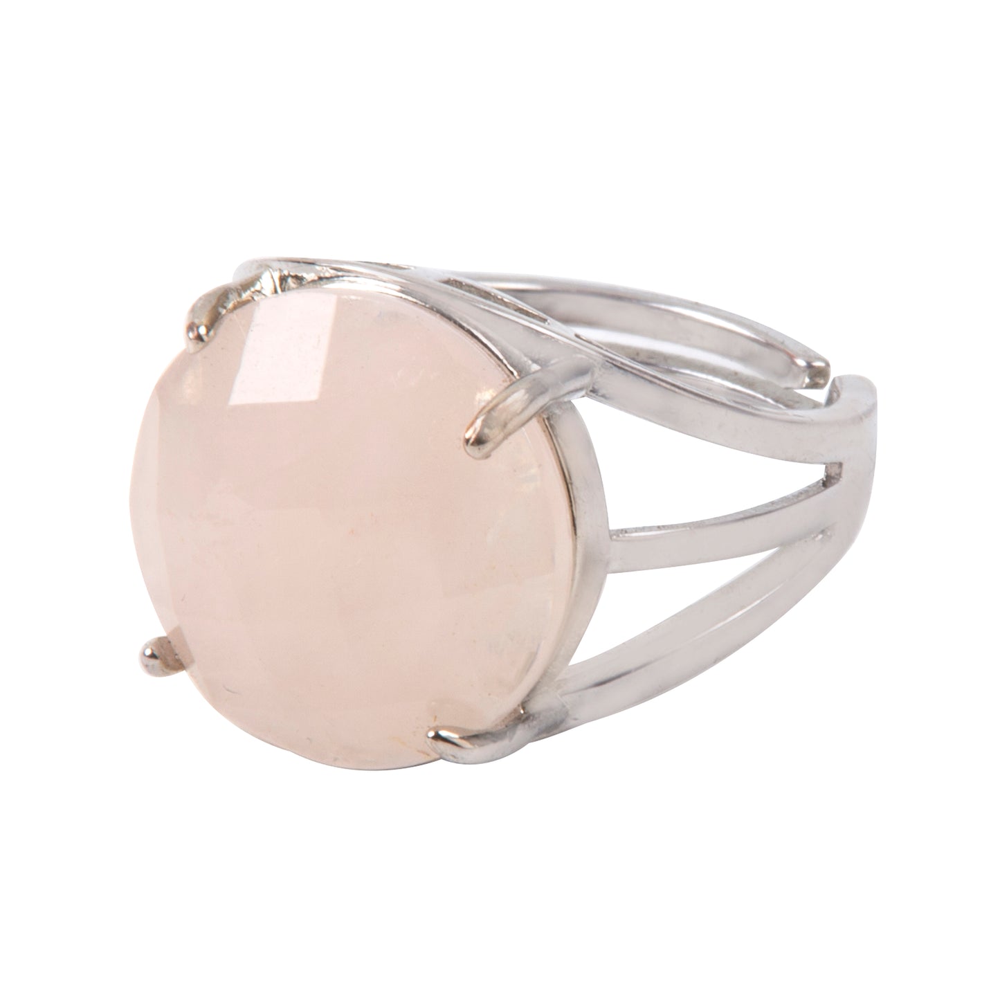 Natural Rose Quartz Crystal Round ring in metal with Adjustable Size For Men And Women