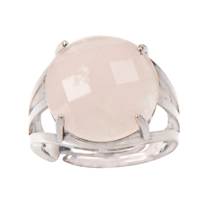 Natural Rose Quartz Crystal Round ring in metal with Adjustable Size For Men And Women