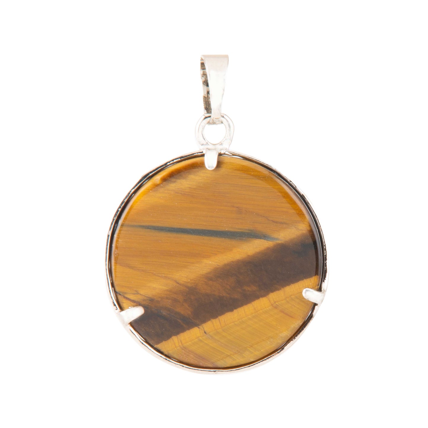 Natural Tigers Eye Om Crystal Pendant in metal