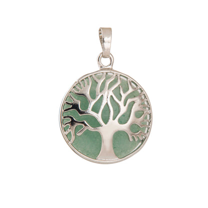 Natural Green Aventurine Wish fulfilling Tree Crystal Pendant in metal