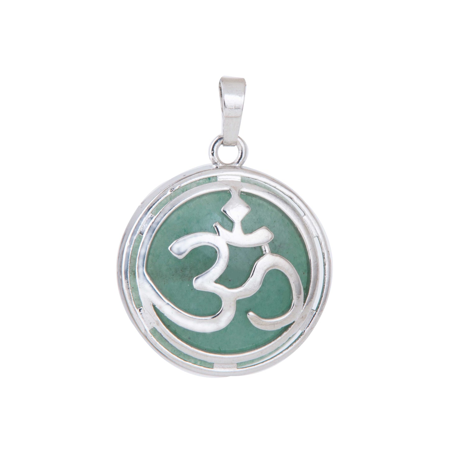 Natural Green Aventurine Om Crystal Pendant in metal