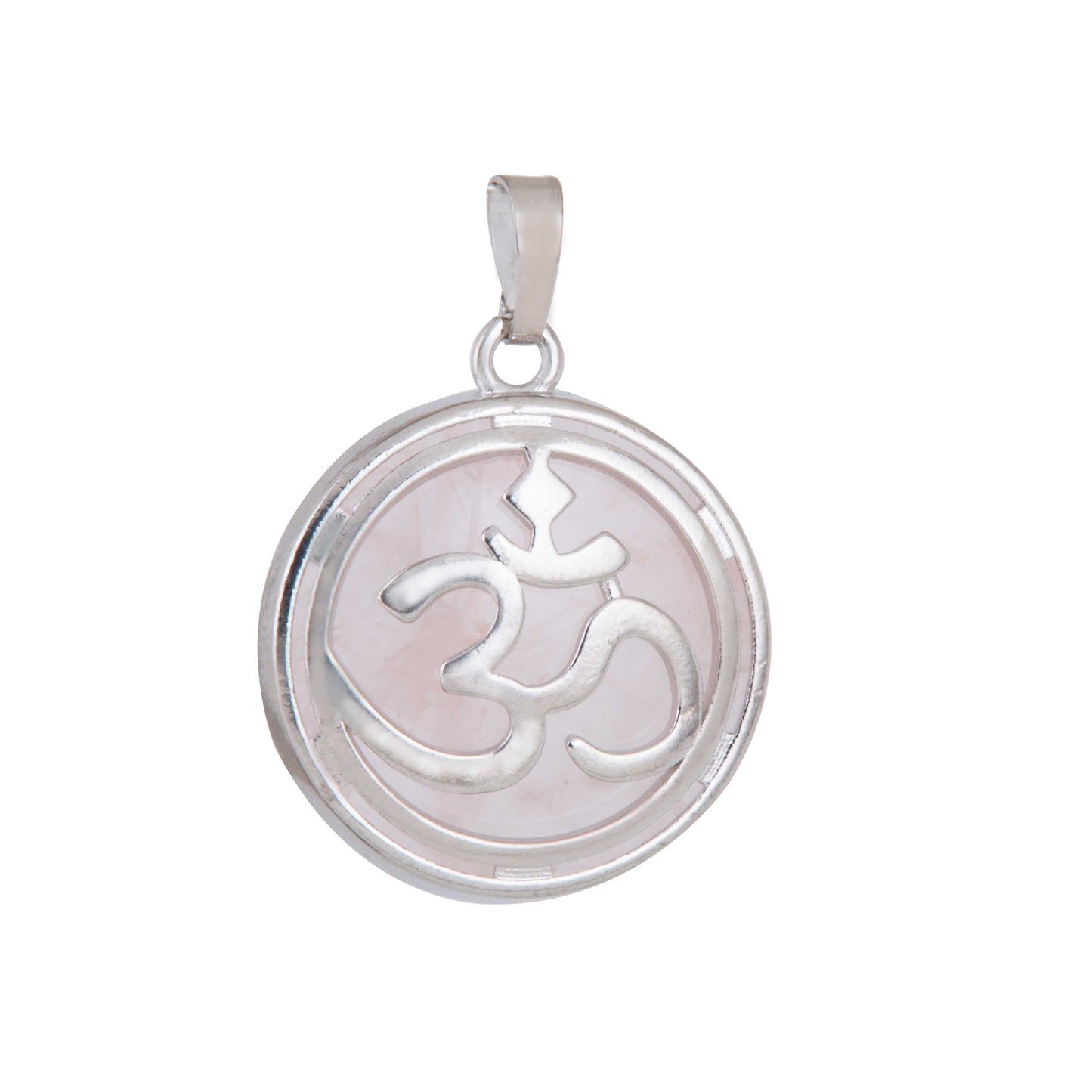 Natural Rose Quartz Om Crystal Pendant in metal