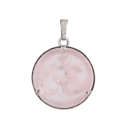 Natural Rose Quartz Om Crystal Pendant in metal