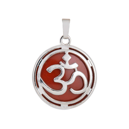 Natural Red Jasper Om Crystal Pendant in metal