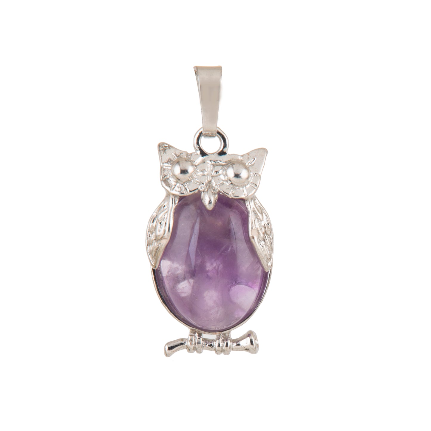 Natural Amethyst Owl Crystal Pendant in metal